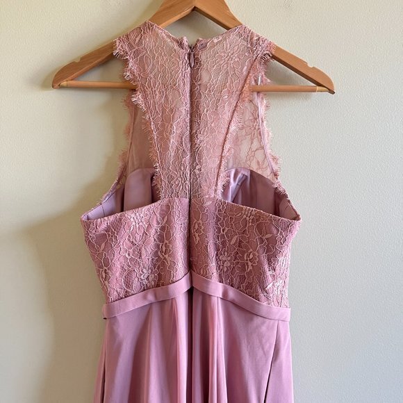 Azazie Pink Lace Halter Top Sleeveless Bridesmaid Dress Knee‎ Length Size… - Picture 4 of 8